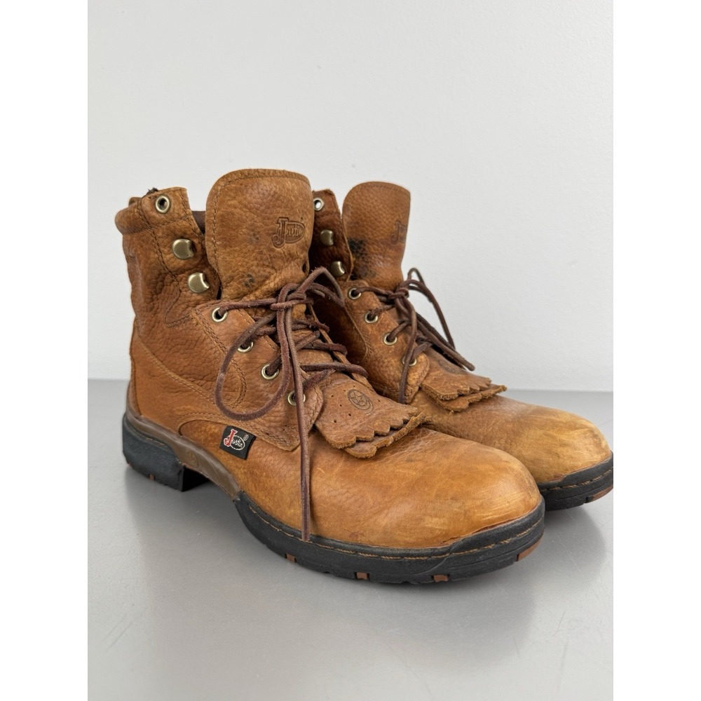 Justin Brown Leather Kiltie Boots Womens 9 B Lace Up Vintage Western Cowboy Work